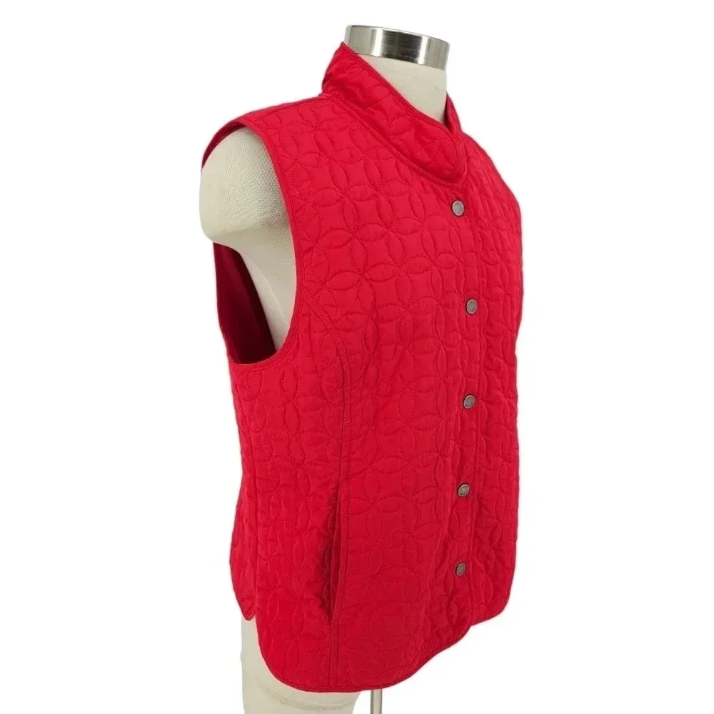 Liz Golf Vest Pink Quilted Sleeveless Snap Button Lightweight